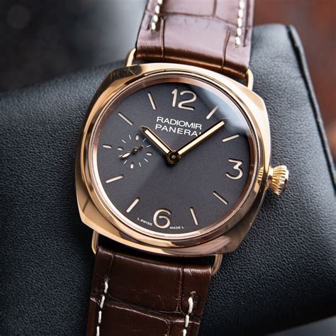 Panerai Radiomir Base in Rose Gold on Brown Leather Strap .